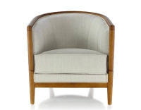 Antique armchair cherry-stained wood and natural beige fabric