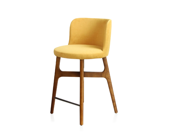 Tabouret de bar h60 cm bois teinte merisier assise tissu jaune