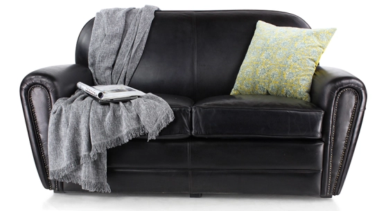 2 seater leather club sofa black studded armrests