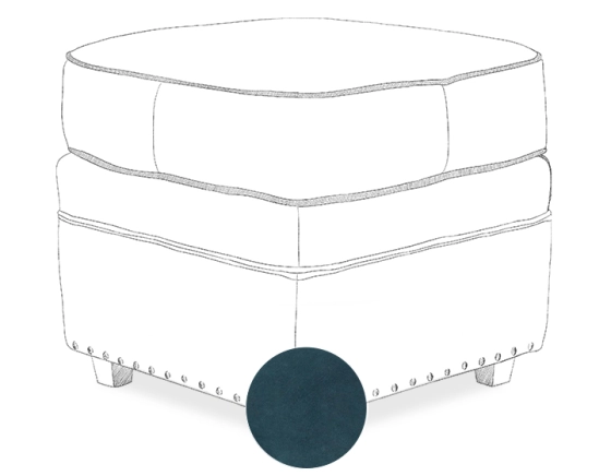 Leather pouffe blue studded edge