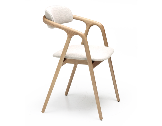 Scandinavian chair natural wood finish with beige fabric seat