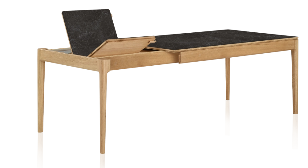Table extensible en chêne et céramique 6 à 10 personnes allonges céramique avec bois teinte naturelle et plateau et allonges céramique effet ardoise 140x90 cm Table extensible en chêne et céramique 6 à 10 personnes allonges céramique avec bois teinte naturelle et plateau et allonges céramique effet ardoise 140x90 cm