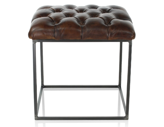 Chesterfield leather pouffe dark brown