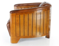 Fauteuil club bois et cuir marron vintage Fauteuil club bois et cuir marron vintage