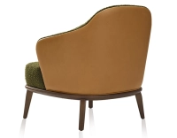 Fauteuil design cuir caramel et tissu bouclé vert Fauteuil design cuir caramel et tissu bouclé vert