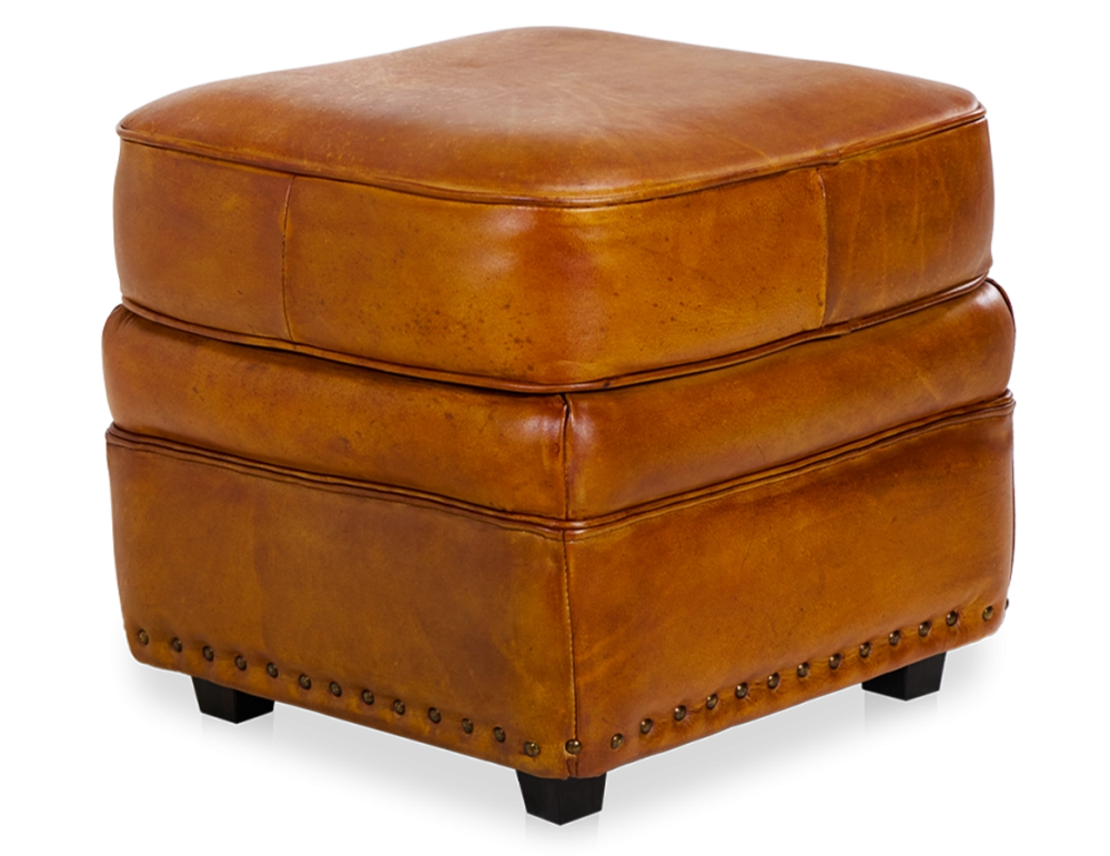 Pouf cuir cognac bord clouté Pouf cuir cognac bord clouté