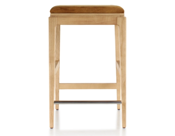 H60 cm designer bar stool wood natural tint seat bronze velvet fabric