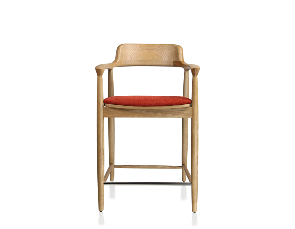 Tabouret de bar h60 cm bois teinte naturelle assise tissu orange brûlé Tabouret de bar h60 cm bois teinte naturelle assise tissu orange brûlé