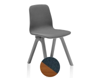 Chaise design en chêne tapissé bois teinte merisier assise tissu bleu Chaise design en chêne tapissé bois teinte merisier assise tissu bleu