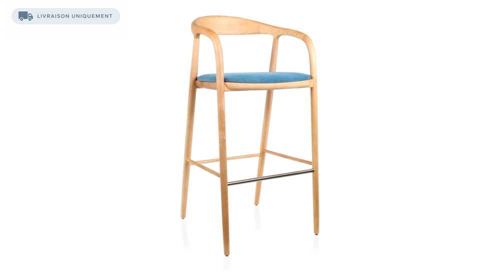 Bar stool h80 cm natural tint blue jean fabric seat natural wood stain and denim fabric