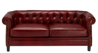 Sofá Chesterfield de piel 2 plazas rojo carmín reposabrazos con tachuelas