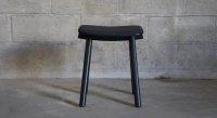 Design bar stool H65 cm natural wood finish with blue fabric seat