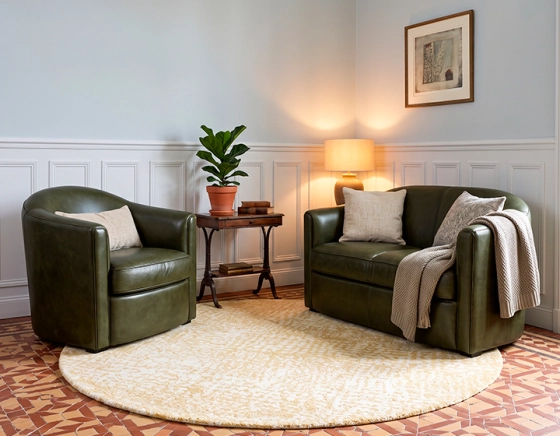 Leather club armchair olive green