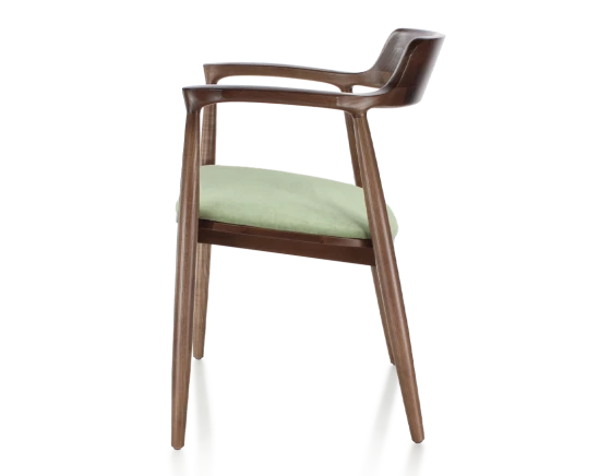 Chaise scandinave bois teinte marron foncé et tissu vert