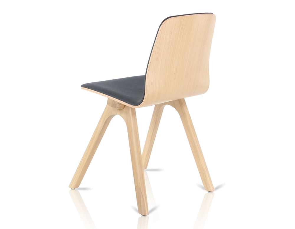 Upholstered oak designer chair natural wood stain, anthracite grey fabric seat Upholstered oak designer chair natural wood stain, anthracite grey fabric seat