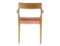 Scandinavian armchair with armrests cherry-stained wood, pale pink velvet seat Scandinavian armchair with armrests cherry-stained wood, pale pink velvet seat