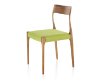 Chaise scandinave bois teinte merisier assise tissu vert pomme Chaise scandinave bois teinte merisier assise tissu vert pomme