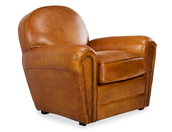 Leather club armchair cognac studded armrests