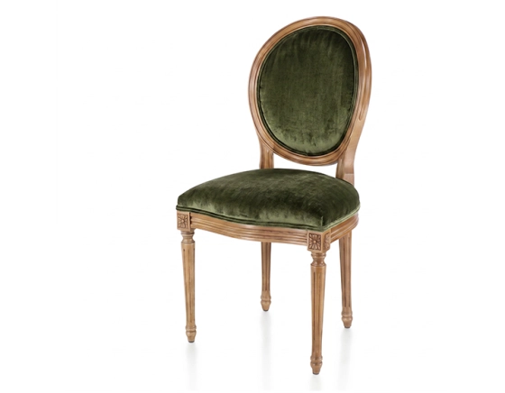 Chaise ancienne style Louis XVI bois teinte ancienne et tissu velours vert olive