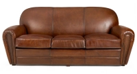 Canapé club cuir 3 places marron vintage accoudoirs cloutés