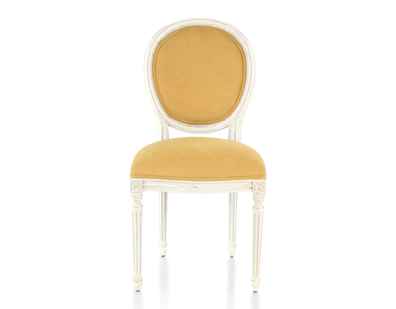 Antique Louis XVI style chair white cerused wood stain and yellow fabric