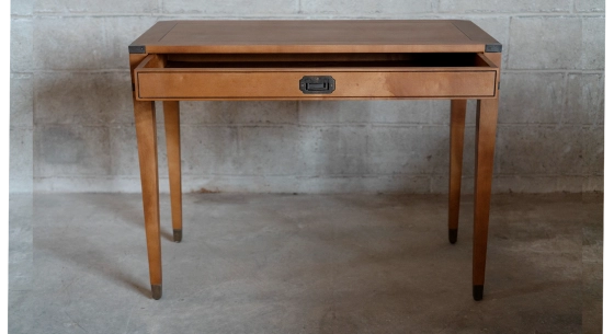 Navy desk in wood and leather bois teinte merisier plateau bois