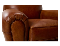 Leather club armchair light brown piped armrests Leather club armchair light brown piped armrests