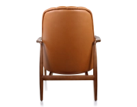 Fauteuil scandinave bois teinte merisier et cuir caramel Fauteuil scandinave bois teinte merisier et cuir caramel