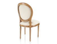 Chaise ancienne style Louis XVI bois teinte ancienne et tissu bouclé blanc