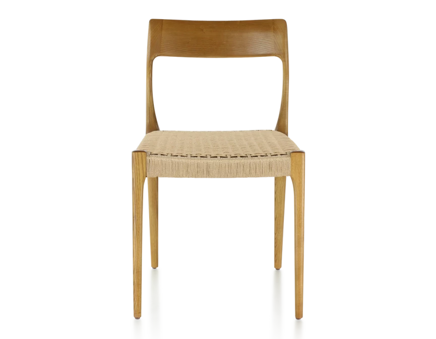 Chaise scandivave bois teinte merisier assise corde