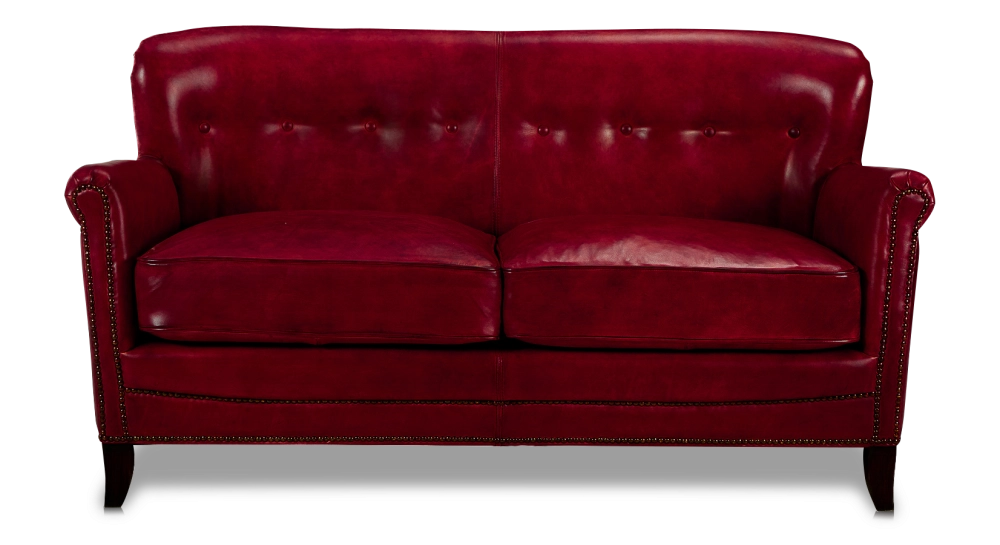 2 seater leather club sofa Bordeaux studded armrests 2 seater leather club sofa Bordeaux studded armrests