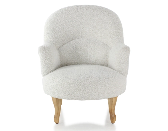 Toad armchair with armrests natural tint wooden legs and white looped fabric