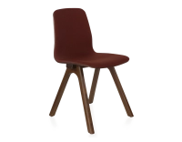 Chaise design en chêne tapissé bois teinte marron foncé assise tissu bordeaux Chaise design en chêne tapissé bois teinte marron foncé assise tissu bordeaux