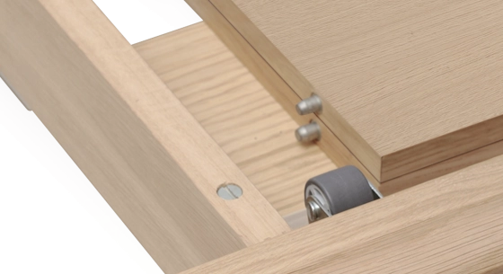 Extendable dining table for 8 to 12 people in oak with extension leaves natural wood finish 160x100 cm