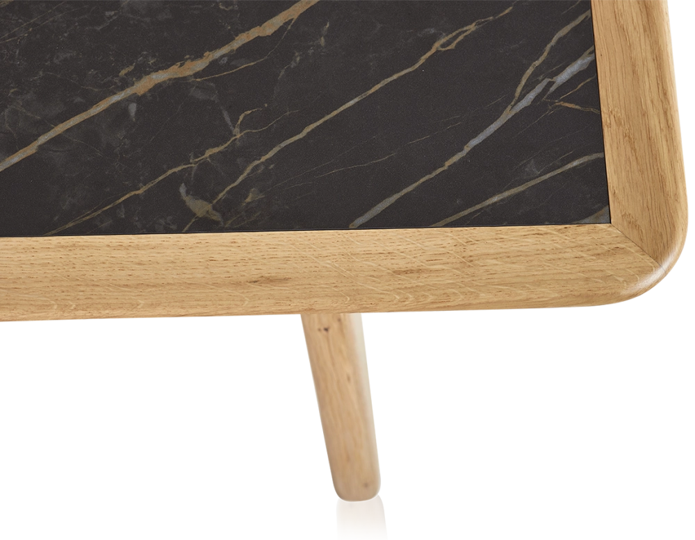 Table basse rectangulaire en chêne et céramique avec bois teinte naturelle plateau céramique effet marbre noir 100x50 cm Table basse rectangulaire en chêne et céramique avec bois teinte naturelle plateau céramique effet marbre noir 100x50 cm