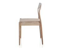 Chaise scandinave bois teinte noyer assise tissu velours taupe clair Chaise scandinave bois teinte noyer assise tissu velours taupe clair