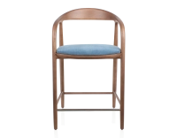 Tabouret de bar H60 cm bois teinte noyer et tissu bleu jean Tabouret de bar H60 cm bois teinte noyer et tissu bleu jean