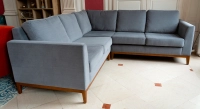 Canapé d'angle 5 places tissu gris clair (2G - A - 2D)