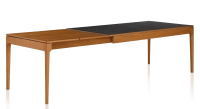 Table extensible 6 à 10 personnes en chêne et céramique allonges bois avec bois teinte merisier et plateau céramique effet ardoise 140x90 cm Table extensible 6 à 10 personnes en chêne et céramique allonges bois avec bois teinte merisier et plateau céramique effet ardoise 140x90 cm