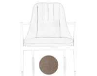 Fauteuil scandinave bois teinte merisier et tissu taupe Fauteuil scandinave bois teinte merisier et tissu taupe