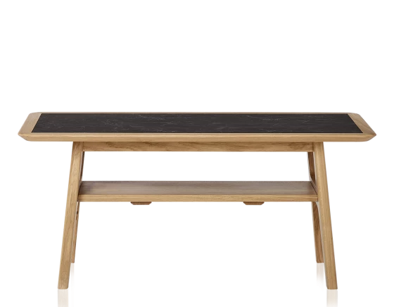 Table basse rectangulaire en chêne naturel dessus céramique effet ardoise 100x50 cm