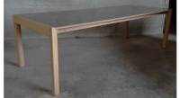 Extensible oak table for 8 to 12 people with slate effect ceramic top and anthracite tinted extensions 160x100 cm