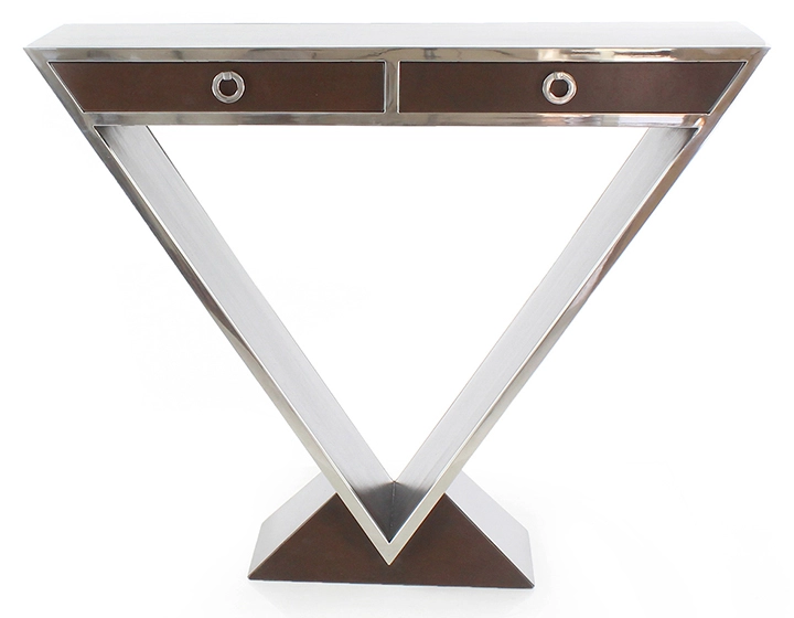 Console art déco double tiroirs bois teinte marron foncé Console art déco double tiroirs bois teinte marron foncé