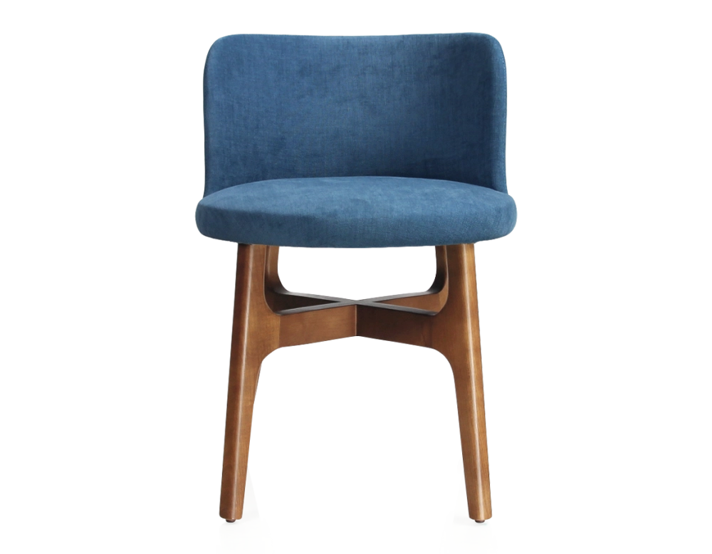 Designer chair cherry-stained wood, denim-blue fabric seat Designer chair cherry-stained wood, denim-blue fabric seat
