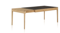 Table extensible 8 à 12 personnes en chêne et céramique allonges bois avec bois teinte naturelle et plateau céramique effet marbre noir 160x100 cm Table extensible 8 à 12 personnes en chêne et céramique allonges bois avec bois teinte naturelle et plateau céramique effet marbre noir 160x100 cm