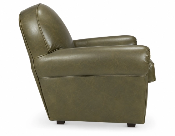 Fauteuil club cuir vert olive accoudoirs passepoil
