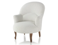 Fauteuil crapaud avec accoudoirs pieds bois teinte noyer et tissu bouclé blanc Fauteuil crapaud avec accoudoirs pieds bois teinte noyer et tissu bouclé blanc