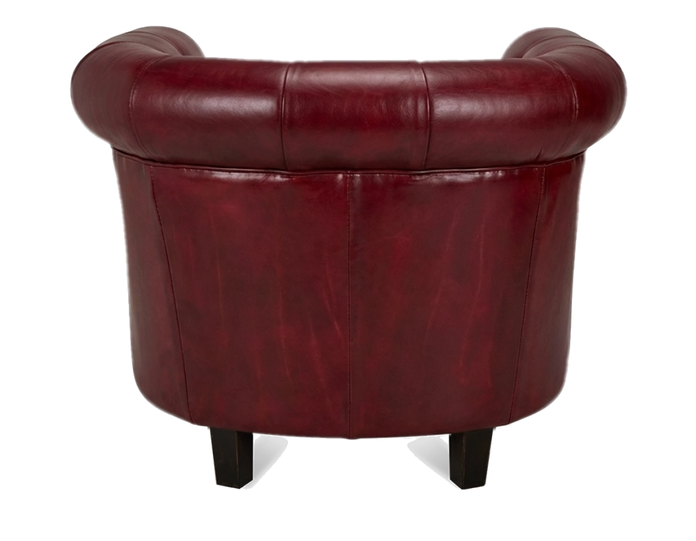 Sillón Chesterfield de piel rojo carmín reposabrazos con tachuelas