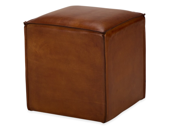 Leather pouffe light brown