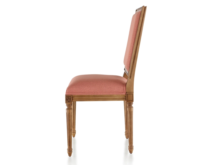 Chaise ancienne style Louis XVI bois teinte ancienne et tissu rose corail Chaise ancienne style Louis XVI bois teinte ancienne et tissu rose corail